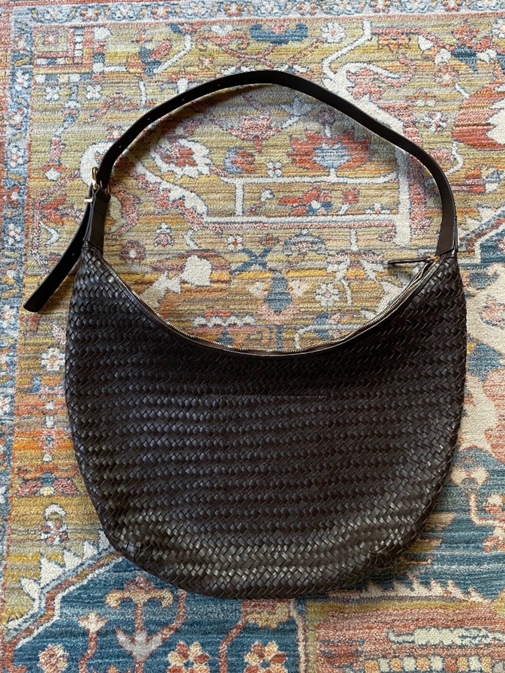 Madewell Essential Curve Shoulder Bag in Brown Woven Leather NWT
